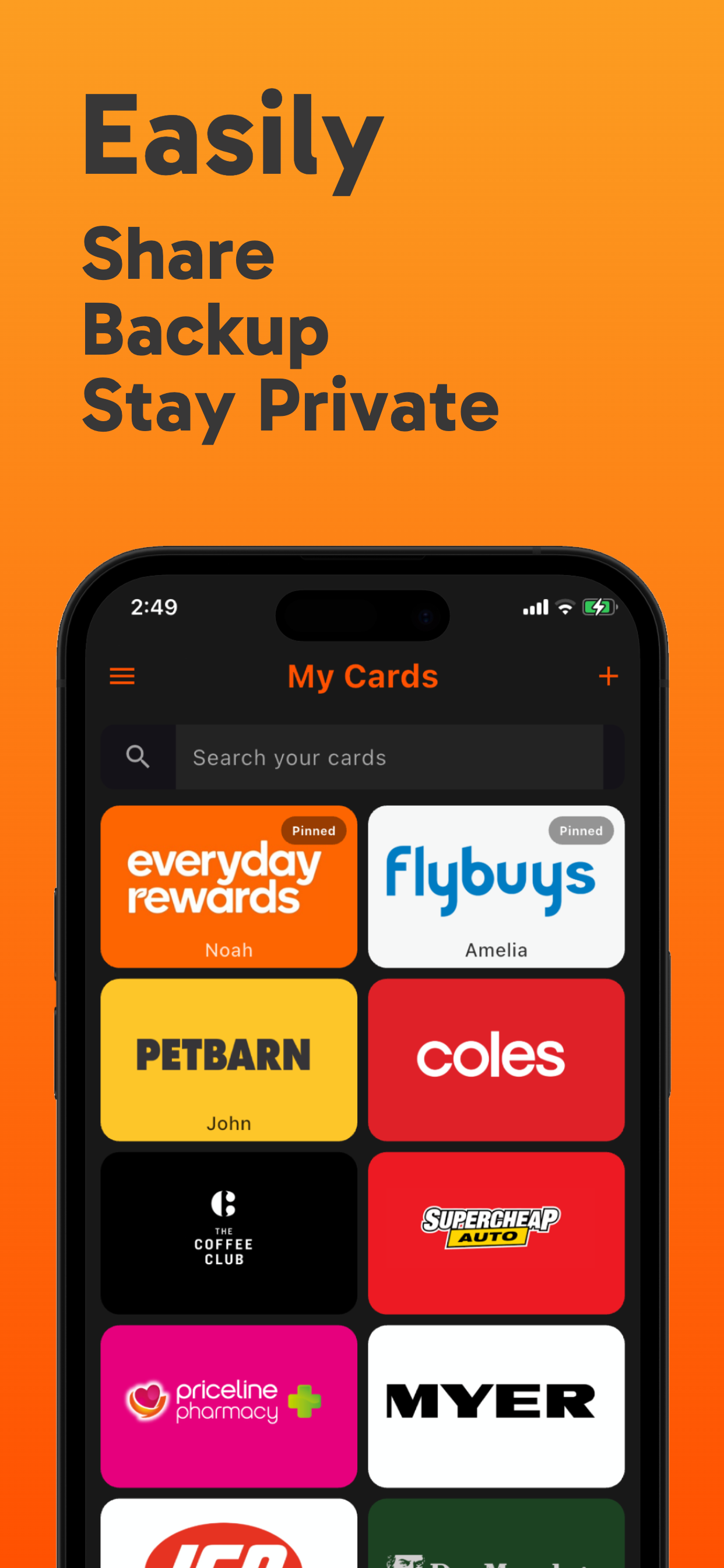 SupaCards sharing functionality