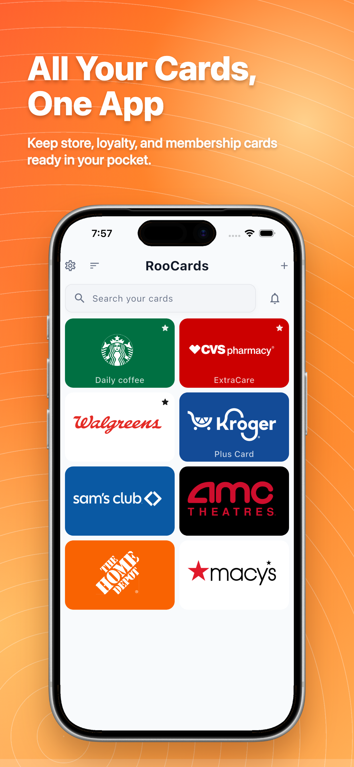 Loyalty card wallet app home screen