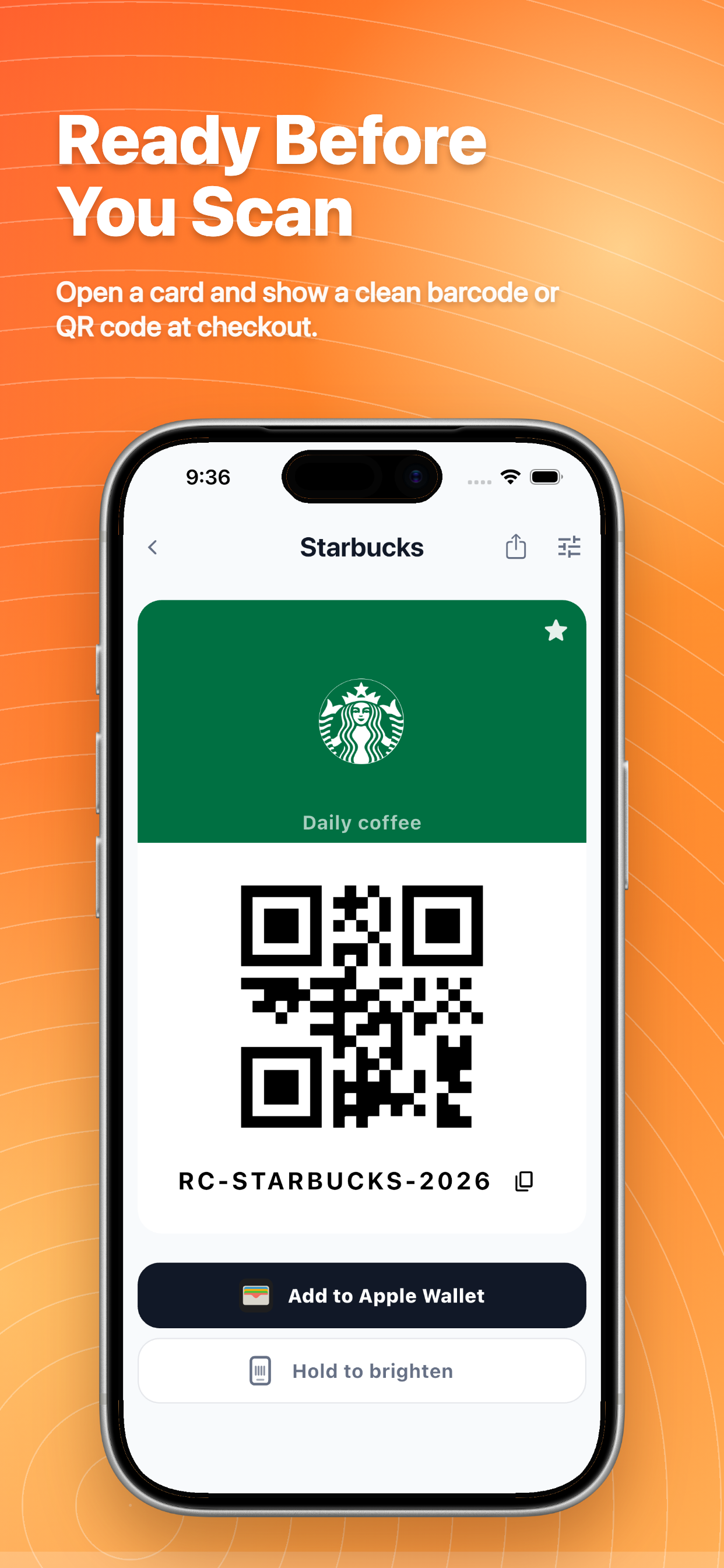 Clean barcode and QR code display for scanning loyalty cards