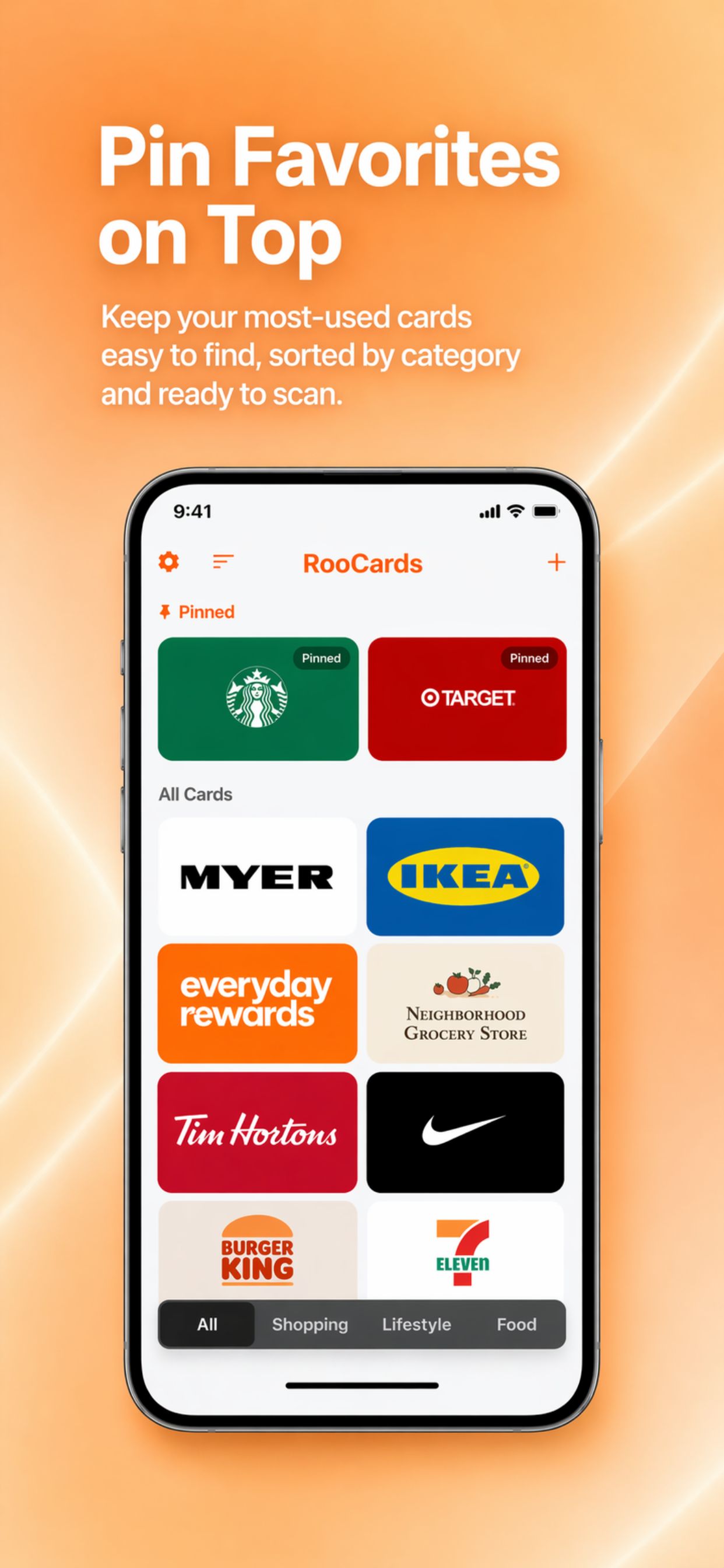 Pin favorite store cards on top